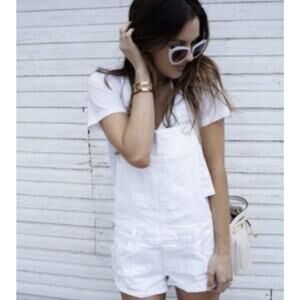 Anine Bing Ivory Denim White Cuffed Overall Shorts Romper XS Cottagecore